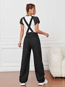 Slant Pocket Belted Denim Dungarees Without Top - Black - View 2