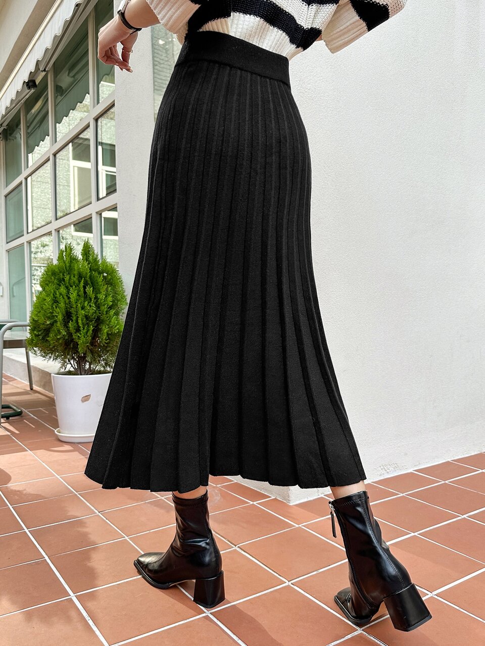 High Waist Pleated Knit Skirt Fall,Winter
