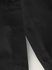 SHEIN MOD Áo sơ mi nữ Thắt nơ trước Nút phía trước Sọc Giải trí - màu đen - Xem 3