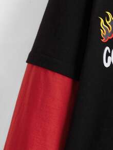 SHEIN Boys Letter & Floral Print 2 In 1 Tee - Black - View 4