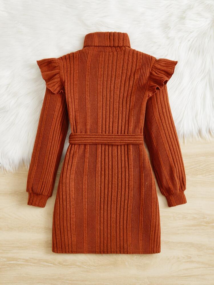 Tween Girls Long Sleeve Knitted Turtleneck Rib Knit Sweater Dress