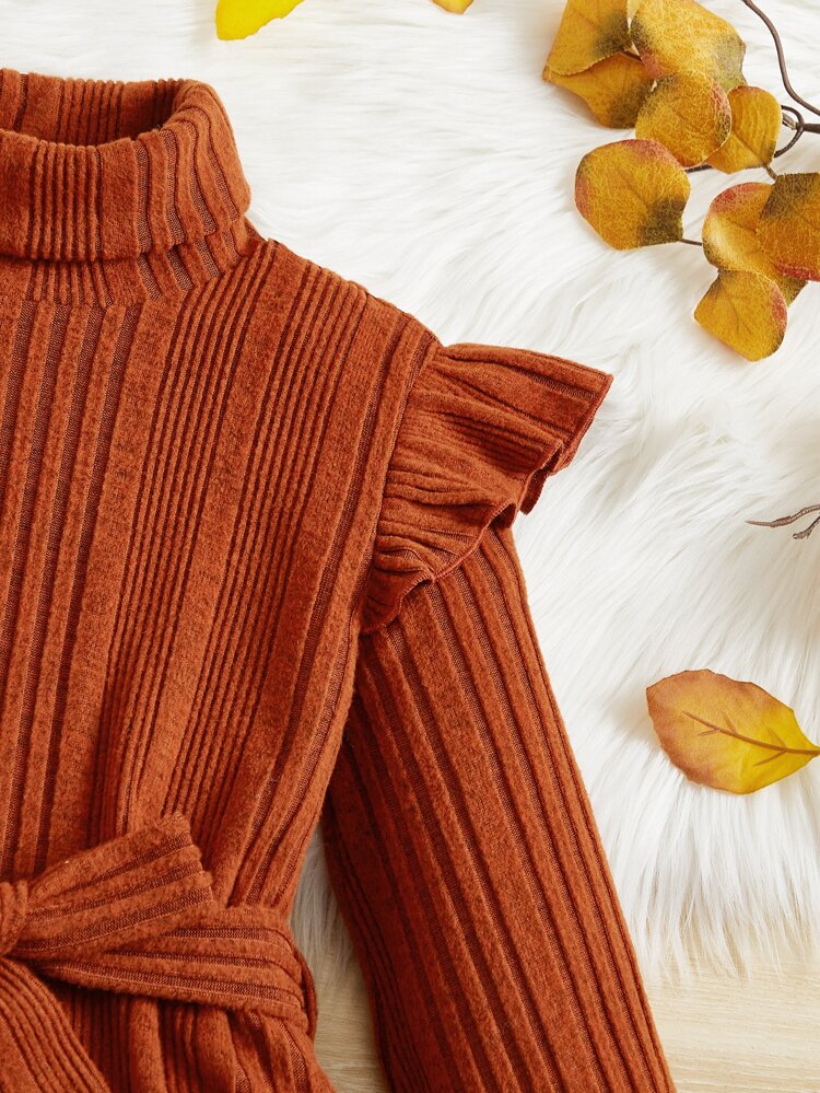 Tween Girls Long Sleeve Knitted Turtleneck Rib Knit Sweater Dress