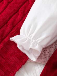 Recién nacido Bebé Vestido 2 en 1 ribete con fruncido con lazo delantero de manga con volante - Rojo y blanco - Ver 5