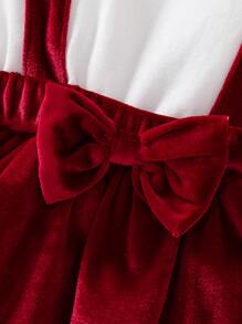 Recién nacido Bebé Vestido 2 en 1 ribete con fruncido con lazo delantero de manga con volante - Rojo y blanco - Ver 6
