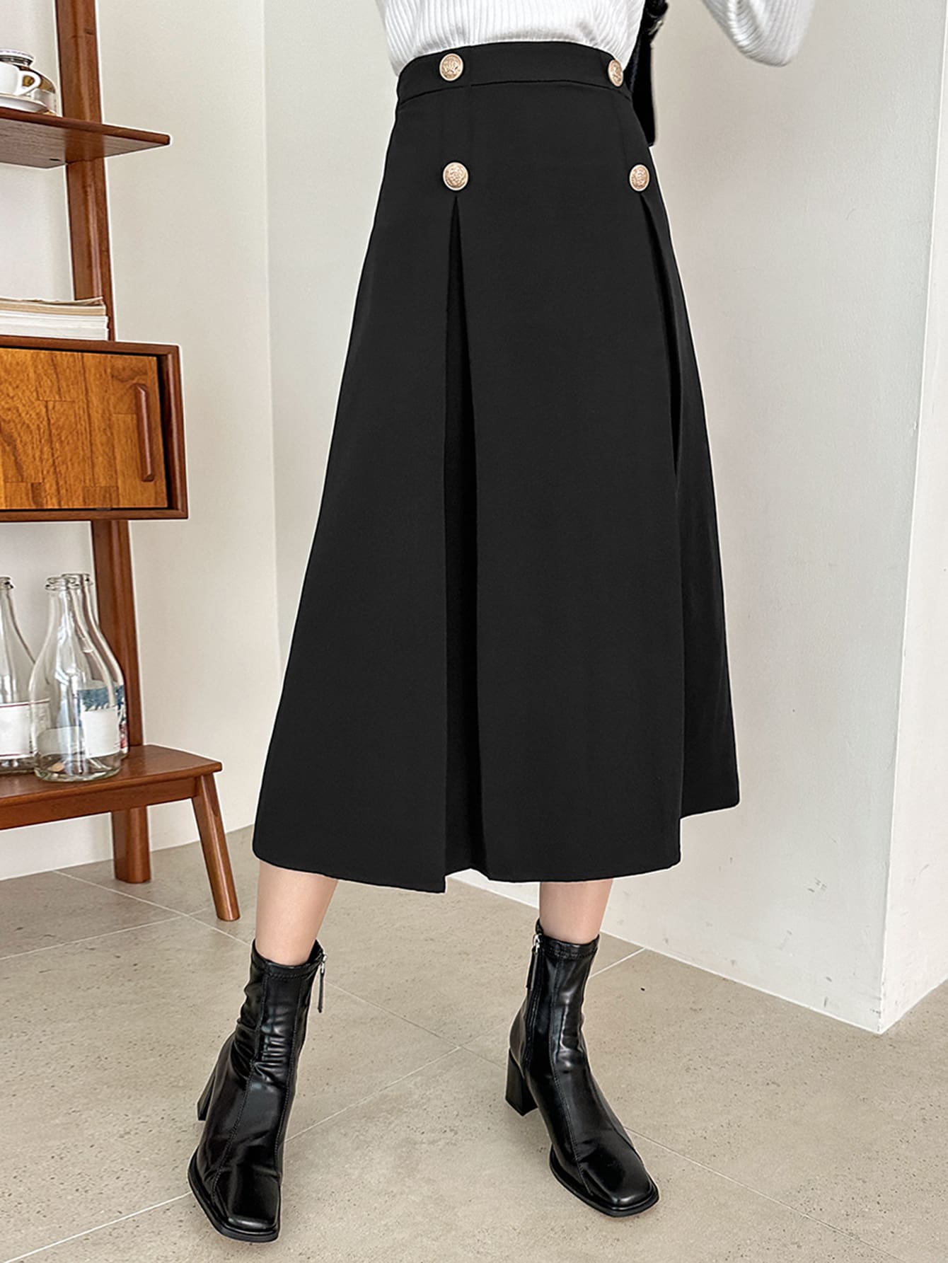 DAZY Váy nữ Nút màu trơn Giải trí - màu đen - Xem 1