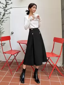 DAZY Váy nữ Nút màu trơn Giải trí - màu đen - Xem 4