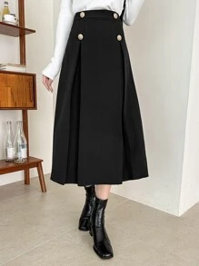 DAZY Váy nữ Nút màu trơn Giải trí - màu đen - Xem 6