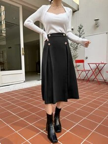 DAZY Váy nữ Nút màu trơn Giải trí - màu đen - Xem 7