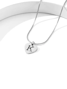 鏤空字母細節愛心掛飾項鍊 - 銀色 - 查看 3