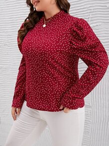 SHEIN Clasi Áo thun Plus size Chấm bi Giải trí - Đỏ - Xem 4