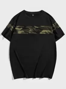 Manfinity VCAY Camiseta de manga corta con estampado de camuflaje de talla grande para hombre, regalo para el novio, para salir - Negro - Ver 3