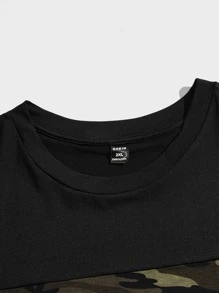 Manfinity VCAY Camiseta de manga corta con estampado de camuflaje de talla grande para hombre, regalo para el novio, para salir - Negro - Ver 4