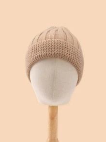 Boys Solid Knit Cuff Beanie - Khaki - View 1
