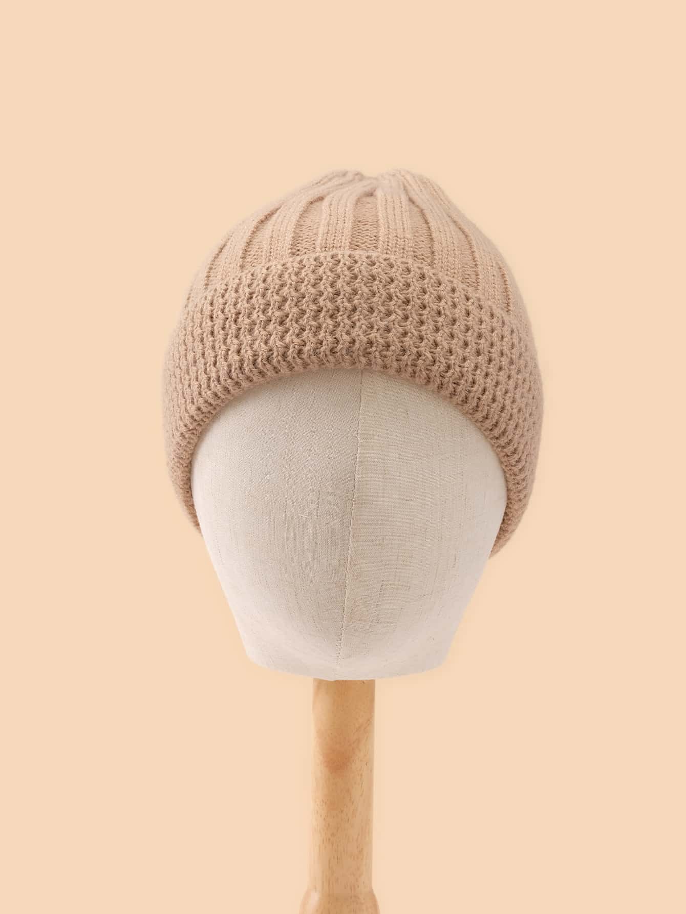 Boys Solid Knit Cuff Beanie - Khaki - View 1