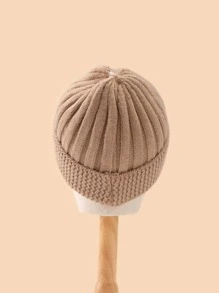 Boys Solid Knit Cuff Beanie - Khaki - View 2