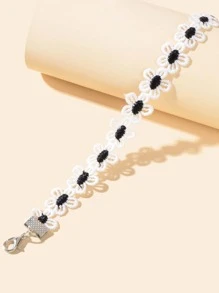 花卉刺繡頸鏈 - 黑與白 - 查看 4