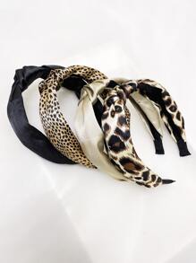 4pcs/Set Women Plain & Leopard Floral Fabric Headband Twist Knot Hairband, Fashion Accessory For Daily Use, Washing Face & Street Wear ,Hair Hoop Head Accessories Beauty Home Hair Accessories - Multicolor - View 3