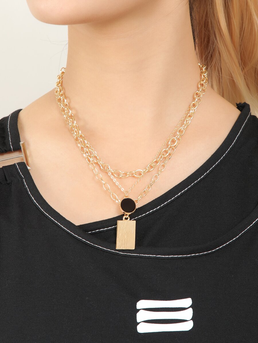 Collar a capas oval & rectángulo accesorio - Amarillo Oro - Ver 1