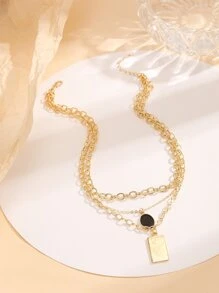 Collar a capas oval & rectángulo accesorio - Amarillo Oro - Ver 2