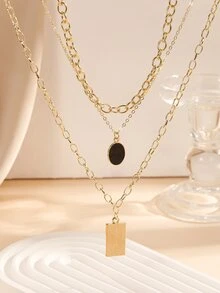 Collar a capas oval & rectángulo accesorio - Amarillo Oro - Ver 4