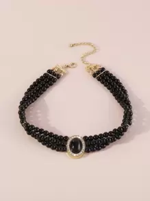 Mydear Gargantilla con diseño de diamante de imitación con cuenta - Negro - Ver 2