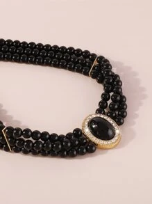 Mydear Gargantilla con diseño de diamante de imitación con cuenta - Negro - Ver 3