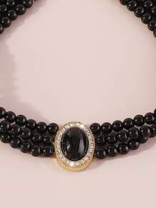 Mydear Gargantilla con diseño de diamante de imitación con cuenta - Negro - Ver 6