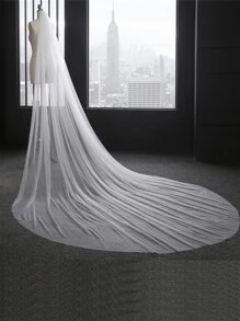 3m X 3m Simple White Bridal Wedding Veil With Tail Fall Clothes For Women - Beige - View 3