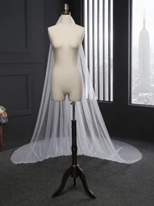 3m X 3m Simple White Bridal Wedding Veil With Tail Fall Clothes For Women - Beige - View 4
