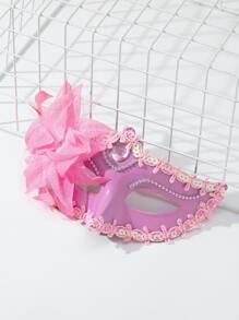 1pc Women Flower & Rhinestone Decor Costume Eye Shield, For Party - Multicolor - View 2