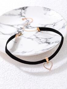 imoli Rhinestone Heart Charm Choker Valentines,Mom,Mother,Mother's Day,Gift - Black - View 4