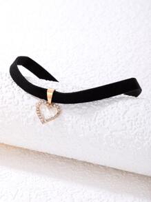 imoli Rhinestone Heart Charm Choker Valentines,Mom,Mother,Mother's Day,Gift - Black - View 6