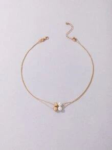 imoli Faux Pearl Decor Layered Choker - Yellow Gold - View 6