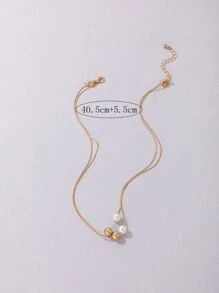 imoli Faux Pearl Decor Layered Choker - Yellow Gold - View 7