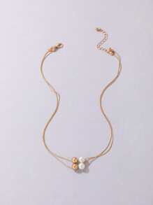 imoli Faux Pearl Decor Layered Choker - Yellow Gold - View 8