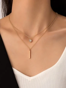 1入組時尚鋅合金水鑽裝飾多層項鏈適合女士適用於約會禮物 - 金黃色 - 查看 1