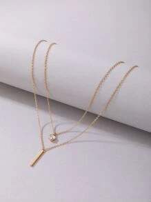 1入組時尚鋅合金水鑽裝飾多層項鏈適合女士適用於約會禮物 - 金黃色 - 查看 2