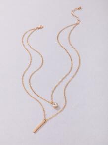 1入組時尚鋅合金水鑽裝飾多層項鏈適合女士適用於約會禮物 - 金黃色 - 查看 3