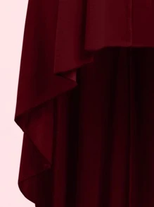 SHEIN Clasi Plus Lace Up Back Frog Button High Low Coat - Burgundy - View 5