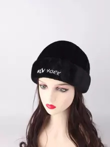 Letter Embroidered Docker Hat - Black - View 1