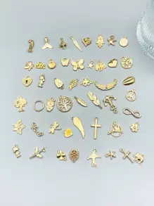 50pcs Heart & Leaf DIY Pendant - Yellow Gold - View 2