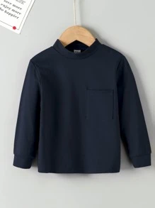 Toddler Boys Patched Pocket Mock Neck Tee - Blue - View 1