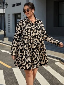 SHEIN Frenchy Plus Allover Print Button Front Dress