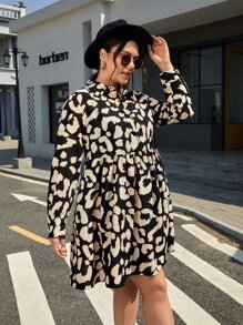 SHEIN Frenchy Plus Allover Print Button Front Dress