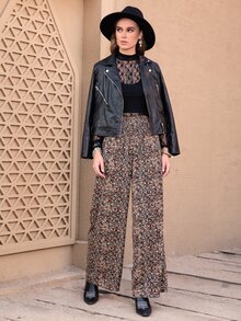 Rusttydustty Ditsy Floral Wide Leg Trousers - Multicolor - View 4