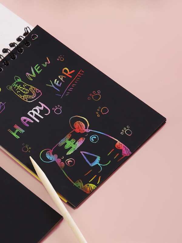 1pc Scratch Art Book, 10 Sheets Scratch Art Paper With 1pc Pen, Black Scratch It Off Paper Craft