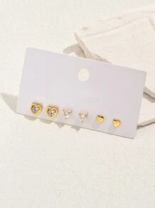 3對方晶鋯石愛心設計耳釘 - 彩色 - 查看 2