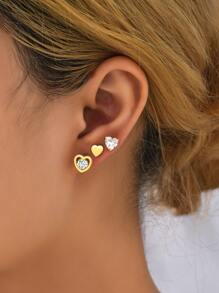 3對方晶鋯石愛心設計耳釘 - 彩色 - 查看 1