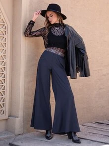 Rusttydustty Pantaloni evazați cu imprimeu floral - Albastru marin - Vizualizare 3