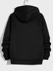 GENTILAND Áo hoodie giữ nhiệt in hình sóng và chữ tiếng Nhật dáng rộng cho nam - màu đen - Xem 2